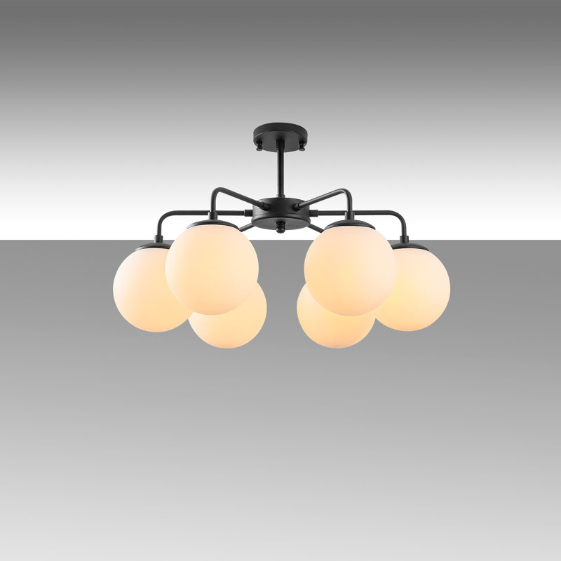 Luminaire suspendu sphérique unique 6 lumières Beckner, Noir, Blanc