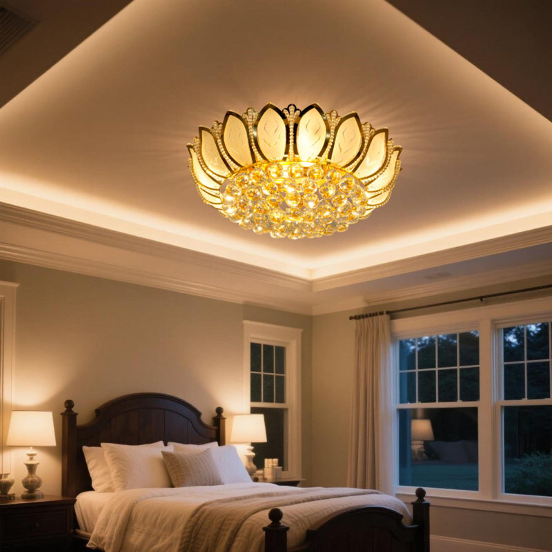 Tête de lampe 8 lumières - Cristal Lotus K9 de 23,6 po or