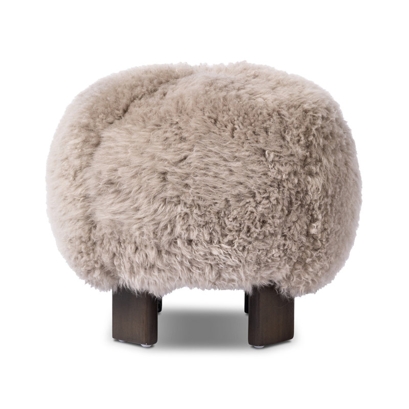 Genna Round Ottoman, Taupe Mongolian Genuine Fur
