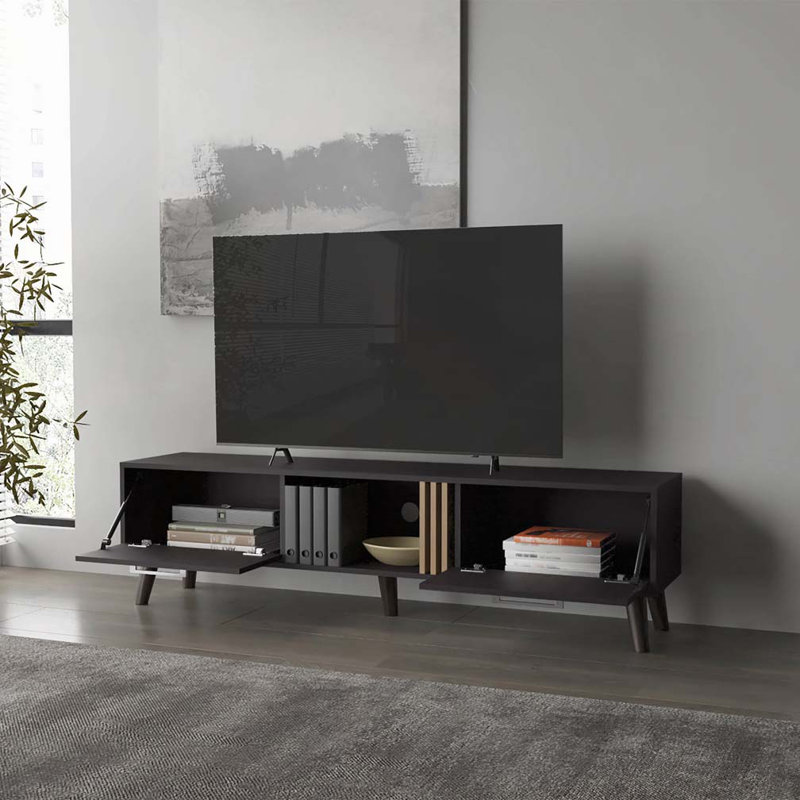 Meuble télé Wengue avec 2 portes et rangement ouvert