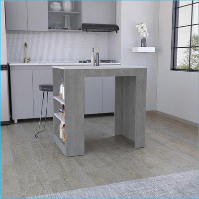 Îlot de cuisine compact avec 3 tablettes Doyle | Gris ardoise / marbre Ibiza | Bois d'ingénierie | Gris