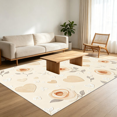 Tapis 1 pièce à motif floral et sur le thème du cœur pour le salon, doux et confortable, convient à toutes les saisons, facile à entretenir, tapis de sol d'intérieur lavable à la machine, sous la table de campagne convenant à la chambre à coucher