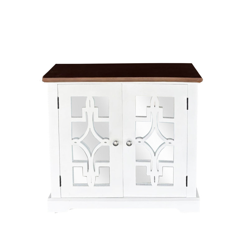 Armoire d'appoint en bois massif Logan avec porte miroir et tablette brun / blanc