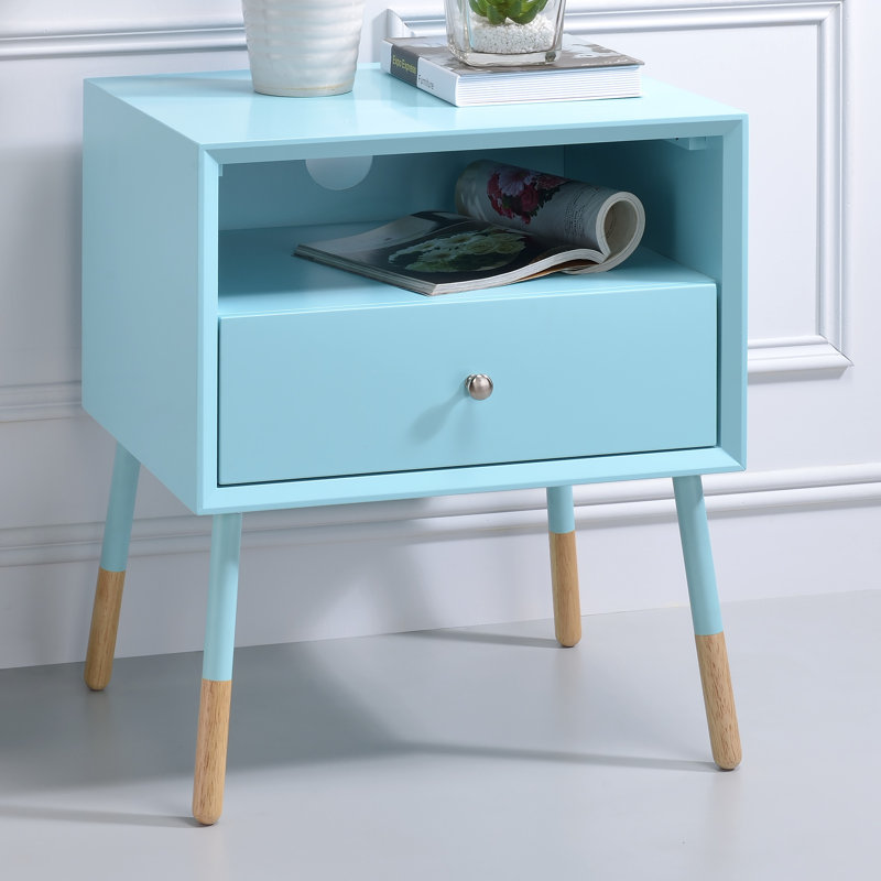 Bowersville Transitional 24"H 1-Drawer Rectangular End Table with Storage, Teal