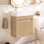 Meuble-lavabo flottant de 18,5 po avec lavabo et porte en résine gauche / droite, armoire en MDF, charnières à fermeture en douceur sans poignée, conception murale peu encombrante.