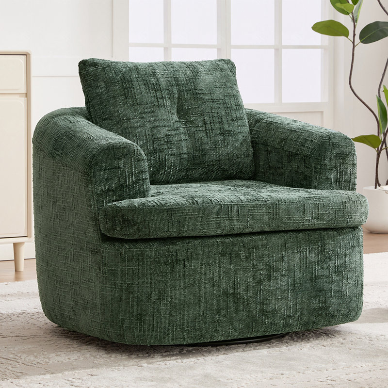 Fauteuil demi-tonneau pivotant rembourré, Chenille verte, 1