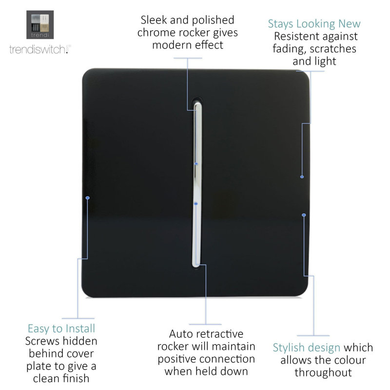Trendi Switch 1 Gang Retractive Home Automation Switch, Piano Black