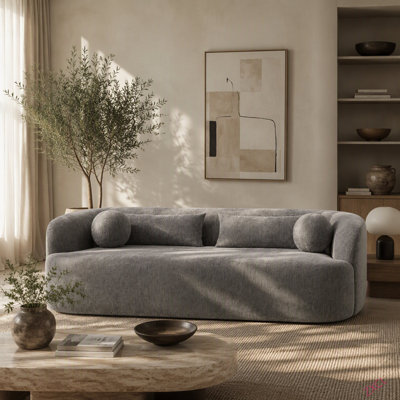 Canapé 86 po en chenille sans os 86 po, canapé rembourré avec coussins, canapé nuage incurvé sans assemblage avec mousse haute densité, canapé moderne de luxe 3 places pour salon et appartement