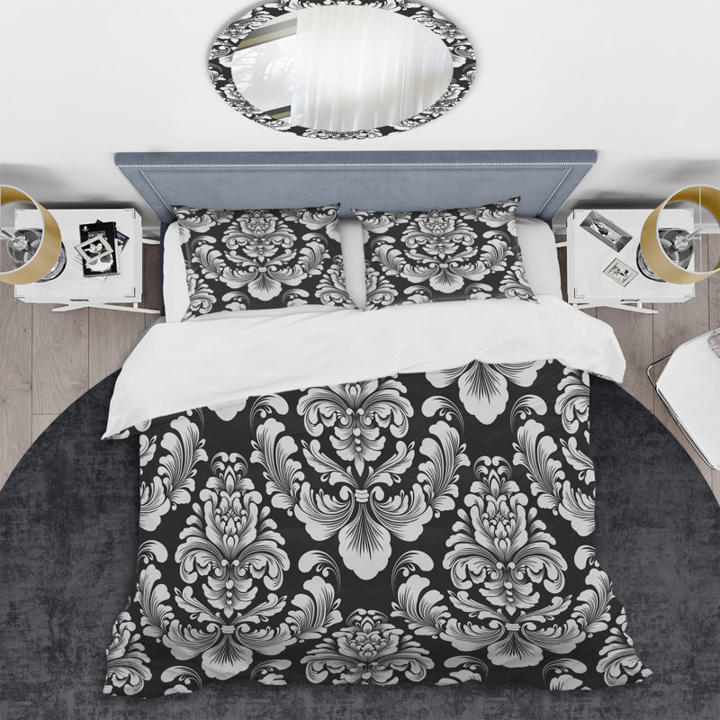 Damas noir et blanc - ensemble de housse de couette abstrait - microfibre de polyester