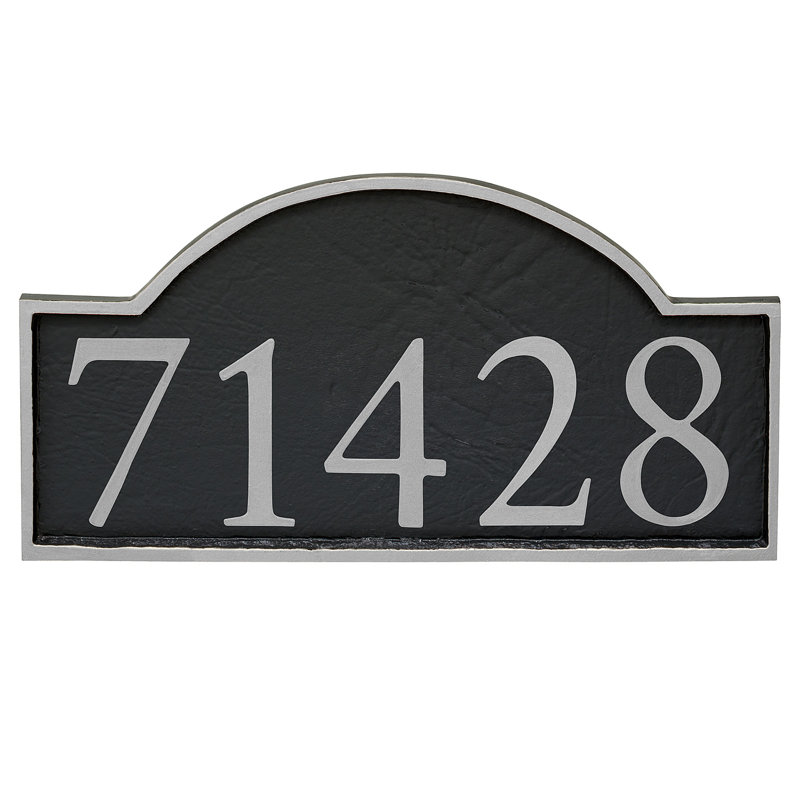 Plaque d'adresse murale 1 ligne Soft Serif, Noir, Argent