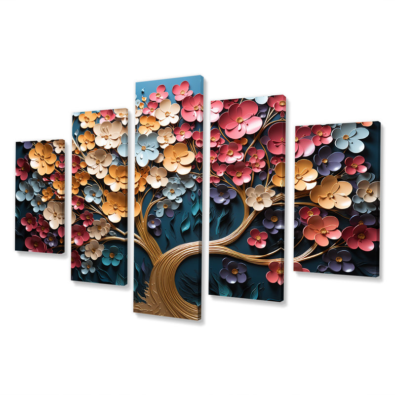  «Multicolor Golden Tree On Blue Tones - Tree Multipanel Wall Art