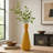 Decorative Vase, Flared Rim, Angular Edges, Mustard Yellow Ceramic 15 Inch