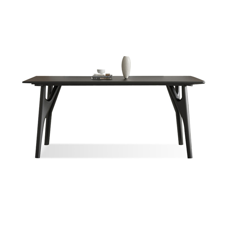 White + Black Rectangular Sintered Stone + Solid Wood Dining Table, Black, H 29,53 po x L 62,99 po x l 31,5 po
