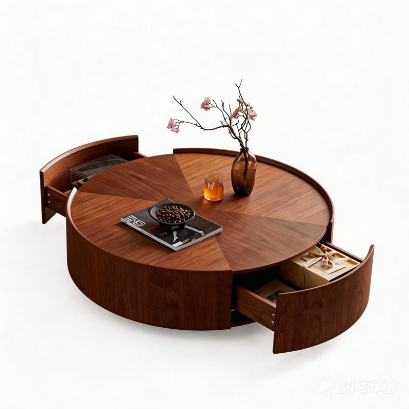 35.4-inch coffee tables, circular walnut design, 11.81" H x 35.43" W x 35.43" D, Walnut