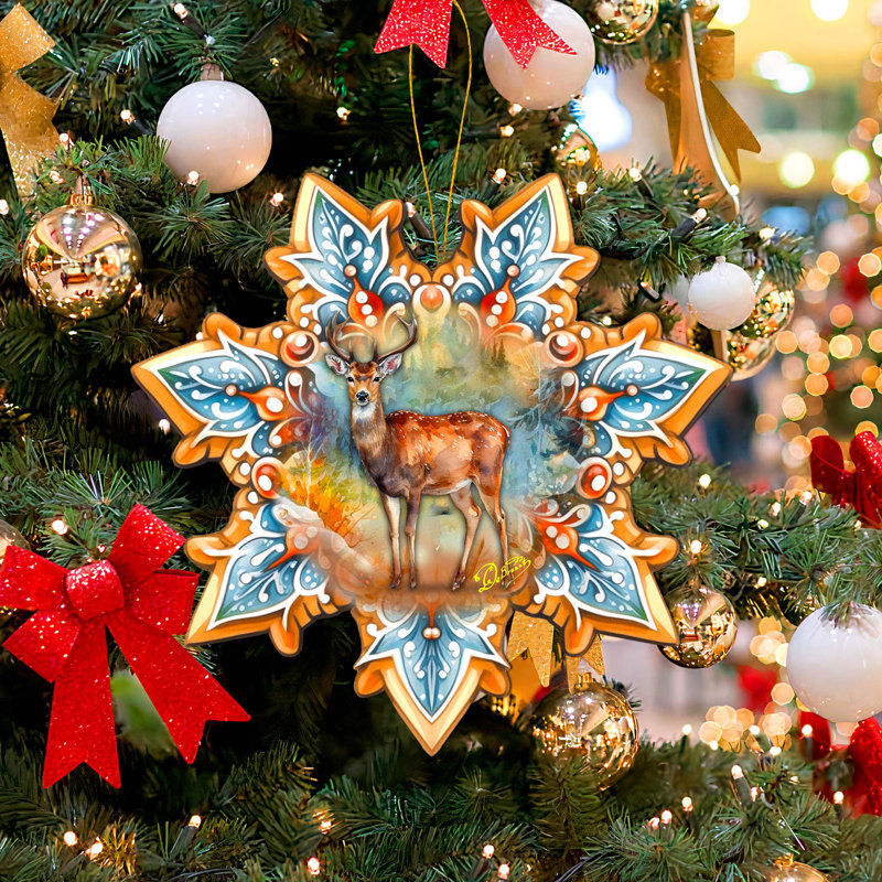 Grand ornement en bois de cerf de Noël