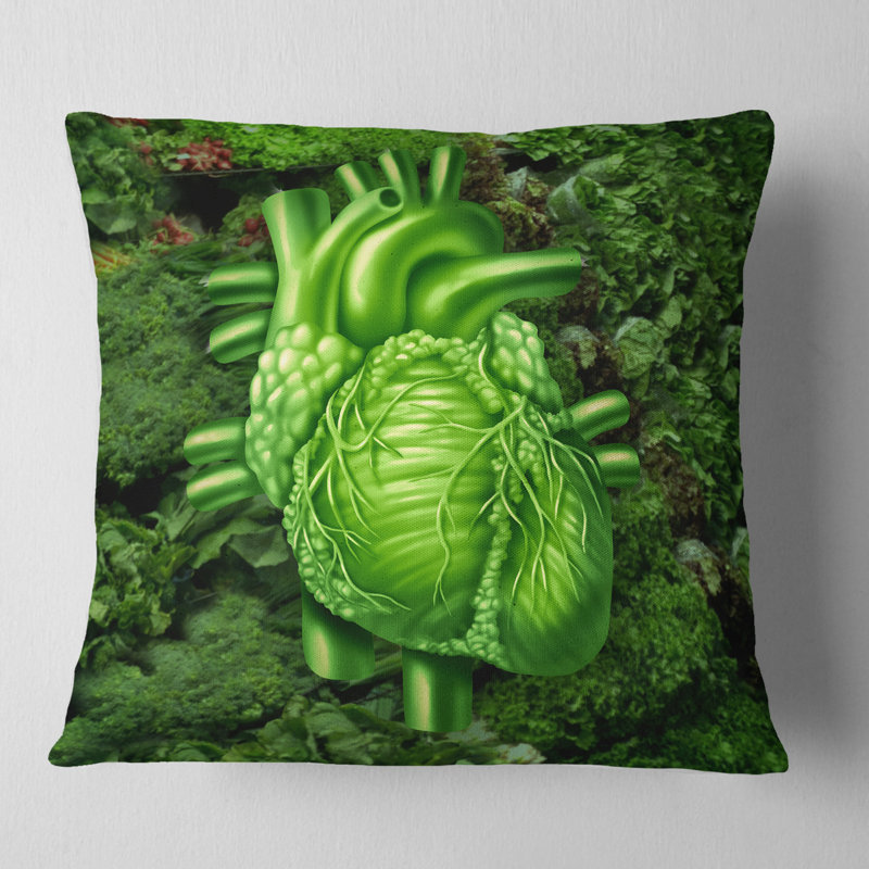Coussin vert avec cœur en santé vert, 16 po x 1 po, Carré