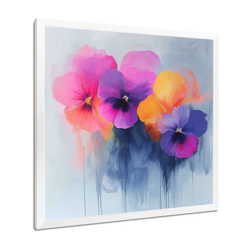 Nyemia Pansies Watercolor Minimimal Blooms - coquelicot, art mural, Reproduction encadrée, H 30 po x l 30 po, Blanc