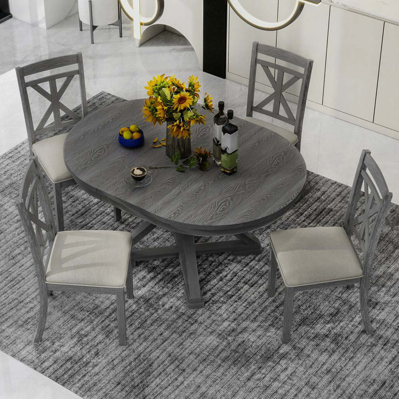 Ensemble de table de salle à manger pour 4 personnes et 4 chaises rembourrées pour la salle à manger et le salon, Gris, Gris