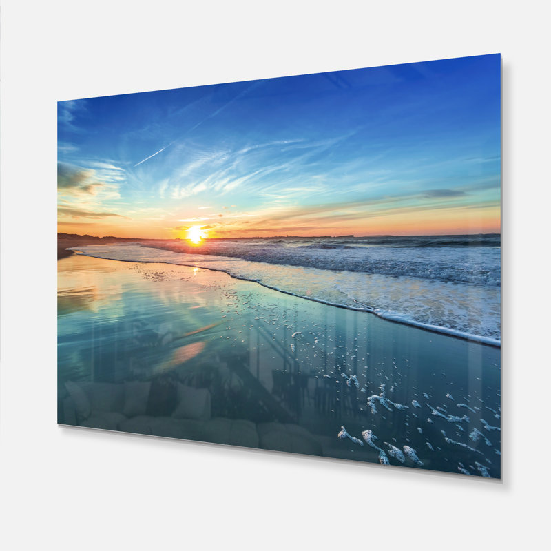 Paysage marin «Seashore with Distant Sunset», reproduction de photo, H 30 po x l 40 po, Métal métal, Ne s’applique pas