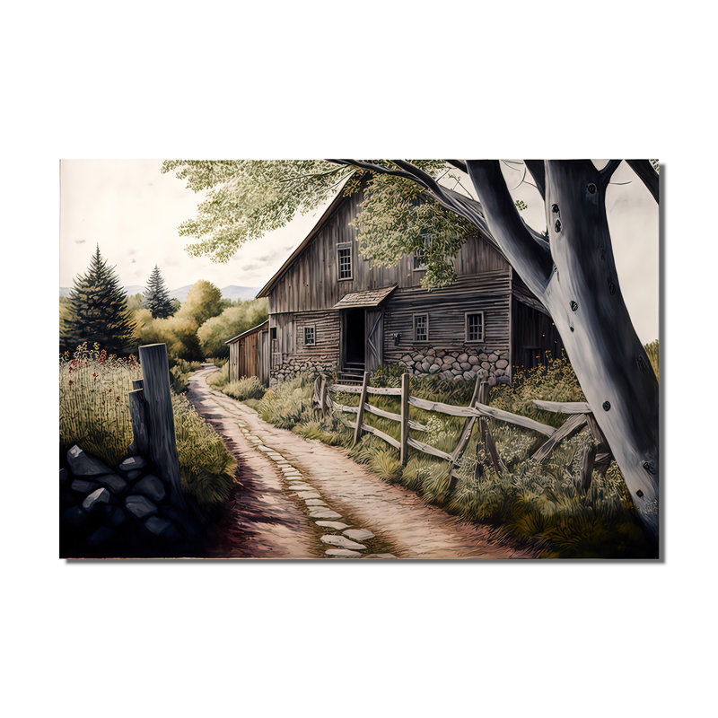 Yellow Barn In Spring III - Barn Landscape Canvas Print