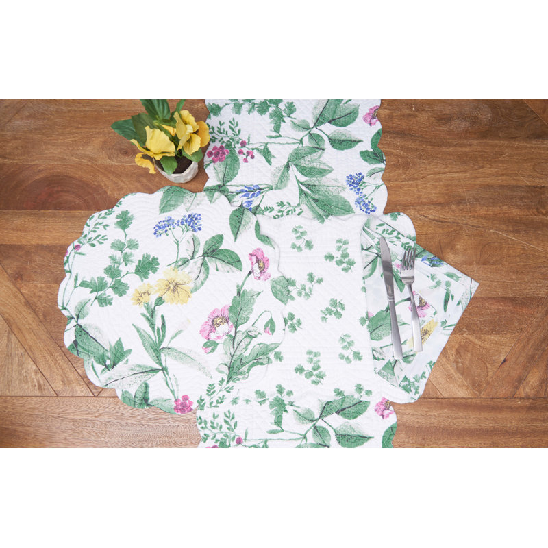 Dukene Blooms Rectangle Cotton Floral Design Table Runner