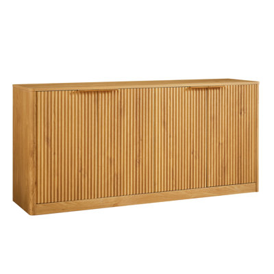 59-Inch Modern Wavy Sideboard, Curved Contour Design Storage Cabinet, 4-Door Cabinet With Storage Function, Suitable For Kitchen/Bedroom/Living Room, Natural, 59.0"L X 15.7"W X 27.7"H