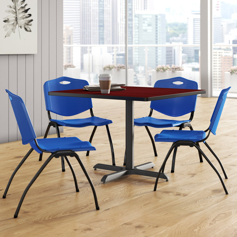 Table de salle à manger Neyland Cain, Bleu, H 29 po x l 42 po x P 42 po, Cerisier