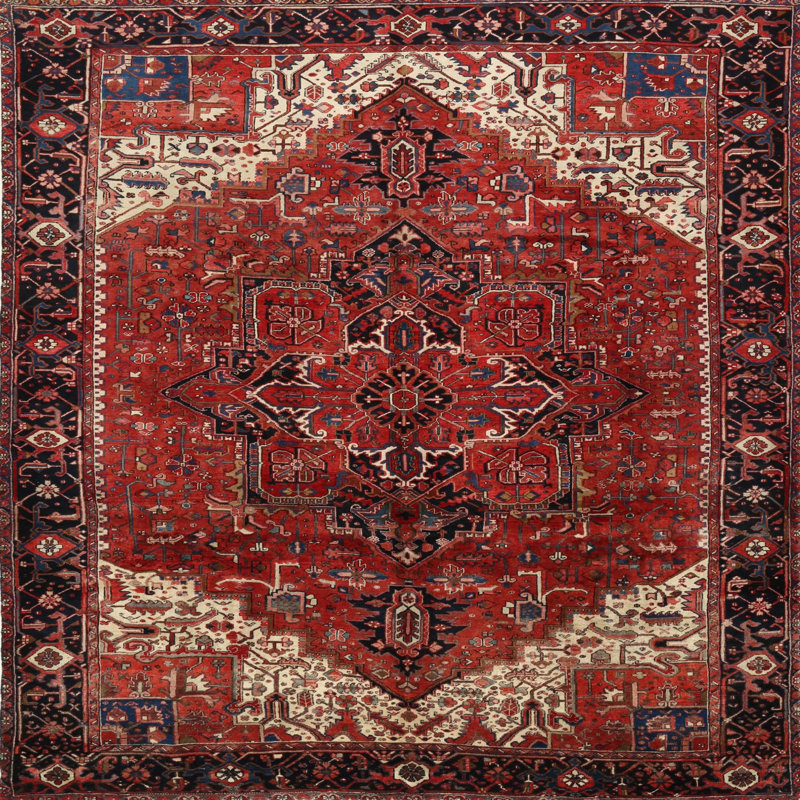 Tapis oriental rouge / ivoire Ayaz, Rond 8 pi