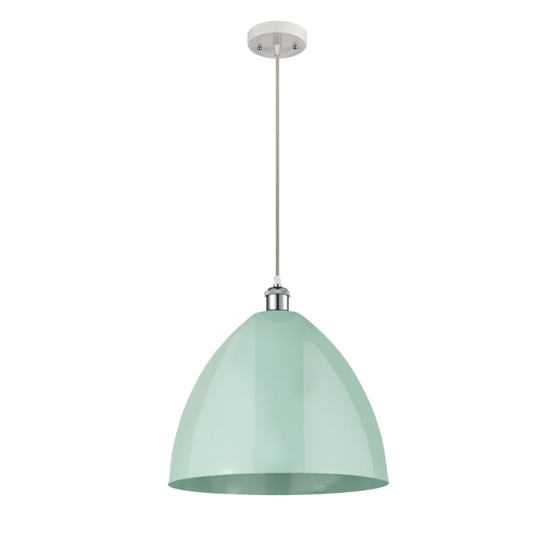 Luminaire suspendu conique 1 lumière, Vert clair, Blanc / Brun