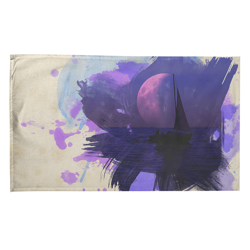 Serviette de thé lune et voilier, Polyester sergé