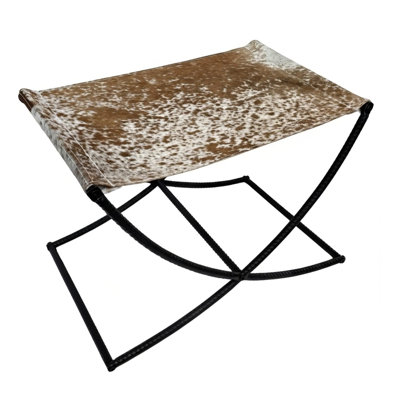 Tabouret d'appoint en cuir de vache véritable avec piètement en X