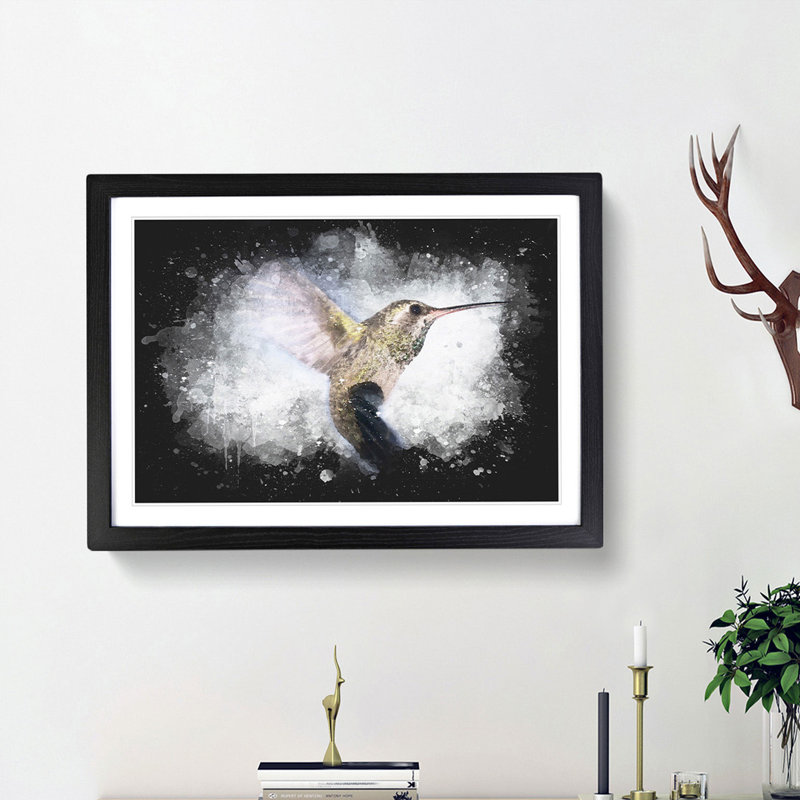 Flying Hummingbird Bird - Picture Frame Graphic Art Print, 24cm H x 33cm W x 2cm D, Black Framed