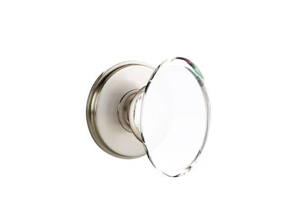 Ensemble de mortaise intérieure Emtek Passage avec rosette Watford et bouton de verre Hampton (droit), Nickel satiné