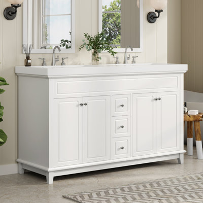 Meuble-lavabo moderne 60 po avec 3 lavabos en résine et 3 portes Haverhill