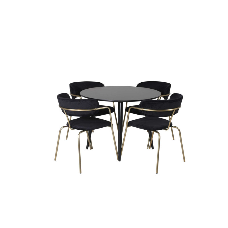 Marguerite 4 - Person Dining Set, Black/Gold