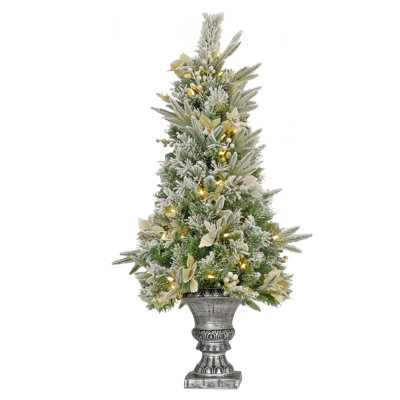 4 ft. Frosted Colonial Fir Entrance Tree with Warm White LED Lights