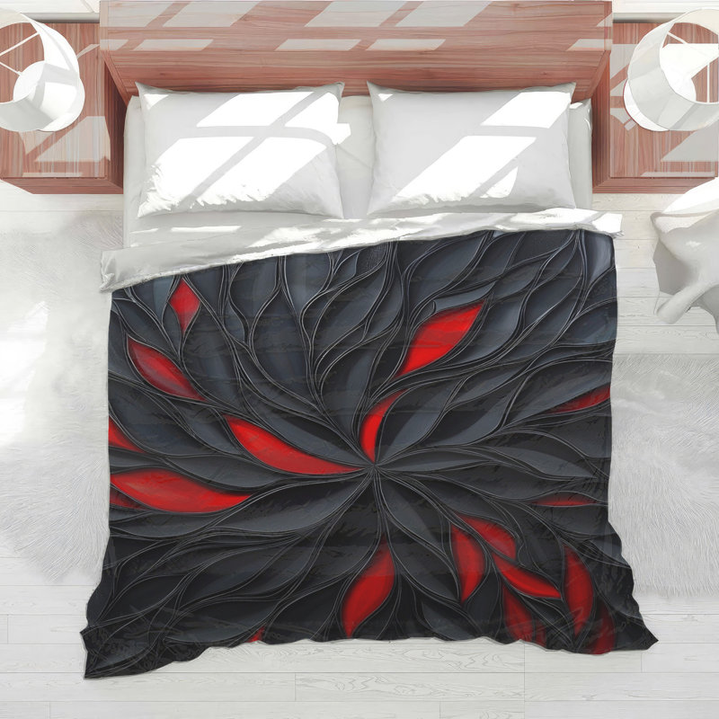 Black Red Petal Pattern Comforter, Twin Extra Long