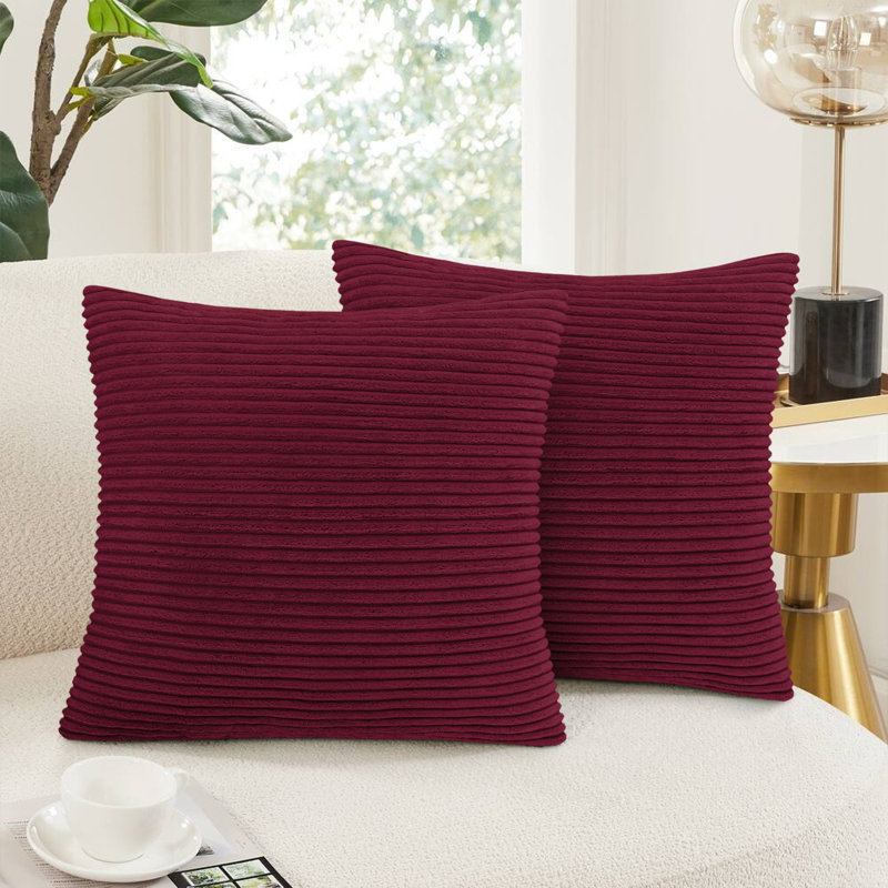 Striped Square 18cmX18cm Velvet Cushion Cover, Red