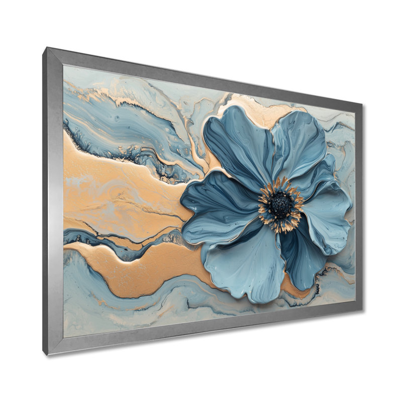 «Jacouri Geramium Marble In Golden Blue II», reproduction sur toile encadrée, Argent argent, H 12 po x l 20 po