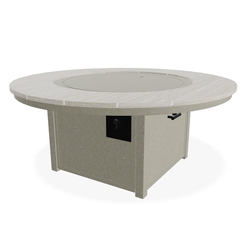 Table de feu 54 po ronde en polymère rustique avec tablette au propane, Tempête / Lagune