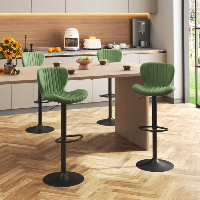 Adjustable Bar Stool With Footrest, 360° Swivel Metal Counter Stool,Set Of 2, Green 