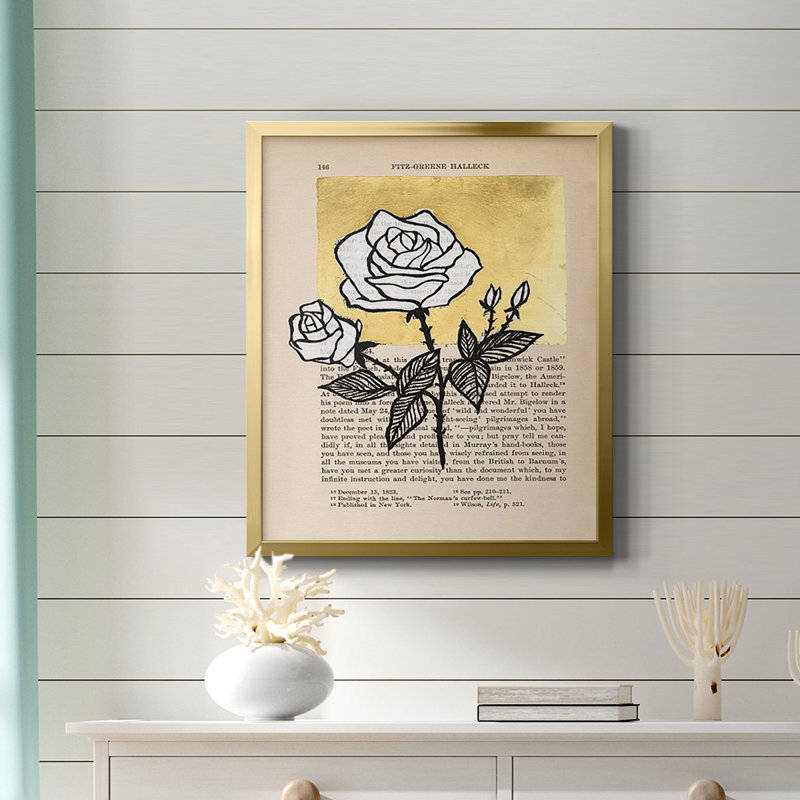 Floral Diary II, toile encadrée de qualité supérieure - prête à être accrochée, Or, H 24 po x l 20 po