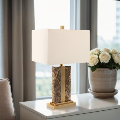 Daye 26X16" Rectangle Marble Lamp With Antique Brass, Brown