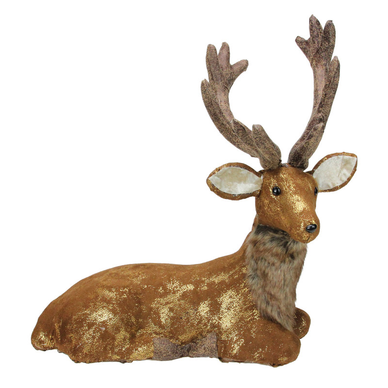 Figurine de Noël en forme de renne allongé brun et doré 16,5 "