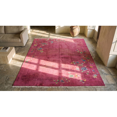 Hand Knotted Wool Area Rug in Pink