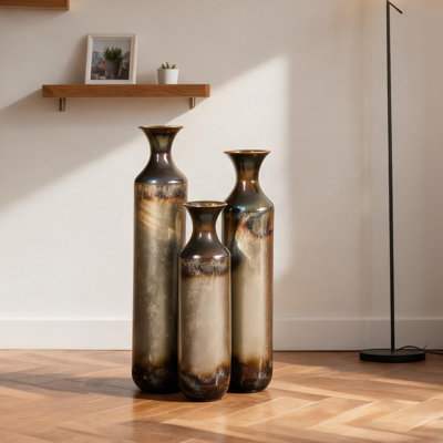 Living Room Vases and Jars with Gold+White Metal, Metal Frame, 20.4 in, 28.34-Inch Tall Rustic Cylinder Planters