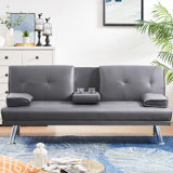 Arnbert Convertible Sofa Bed Adjustable PU Couch Sleeper Modern Recliner Reversible Loveseat with Cup Holders