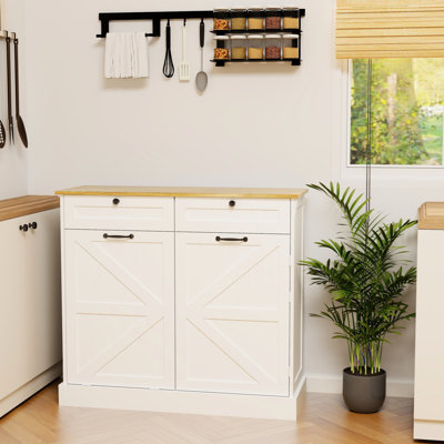 Unité de rangement pour poubelle de cuisine avec 2 tiroirs, 1 armoire inclinable et tablettes - blanc pour une fonctionnalité efficace