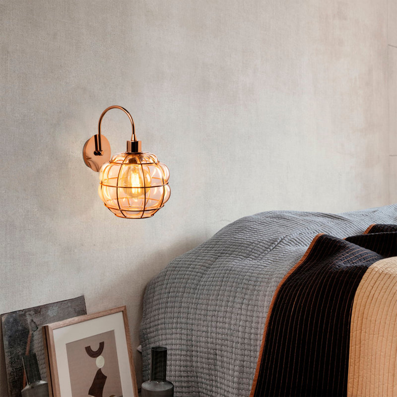 Lampe murale glamour en cuivre, 11,8 po x 10,6 po x 11,8 po | Corps en fer durable avec bouchon en verre élégant, douille E27 (40 W maximum) | Homologué IP20, parfait pour la décoration hôtelière et moderne, solution d'éclairage élégante
