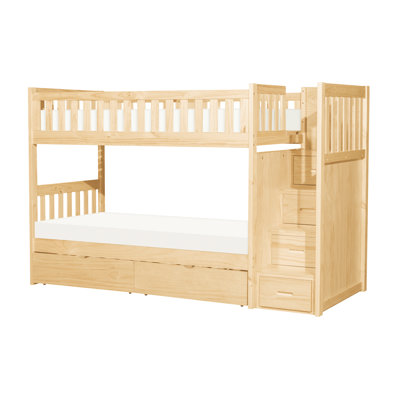 Twin Over Bunk Bed With Reversible Step Drawers, Under Storage, And Natural Pine Finish Transitional Storage